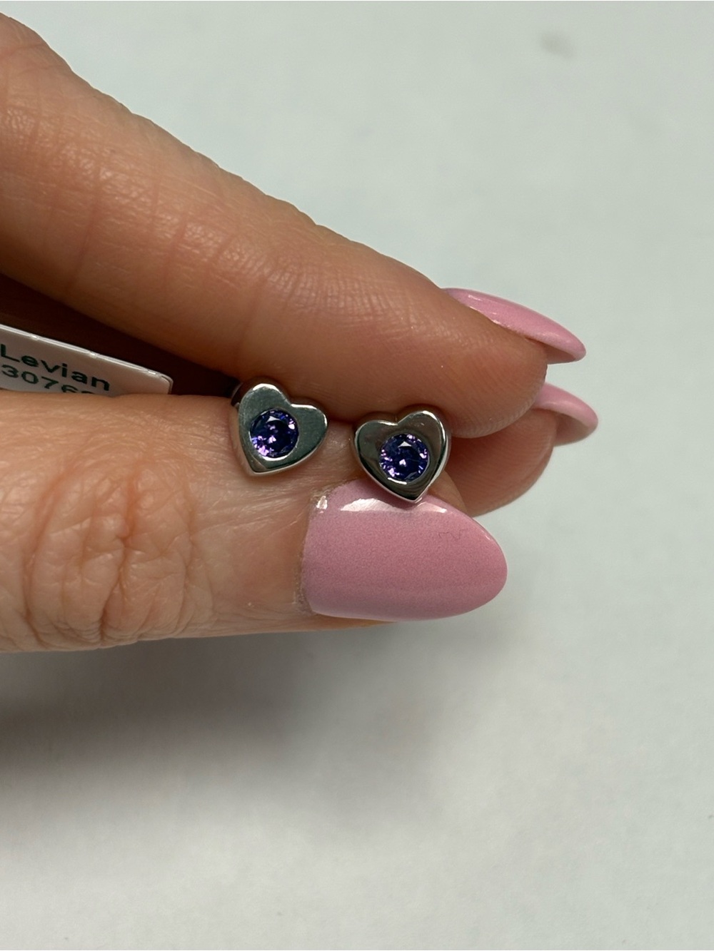 Suzy Levian Sterling Silver Heart Stud Earrings with Purple CZ NWT